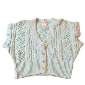 KOKO + MASON Light Blue Cable Knit Button Up Cropped Cardigan Sweater Vest Women